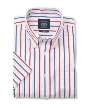 White Navy Red Stripe Classic Fit Short Sleeve Shirt S SpendersFriend