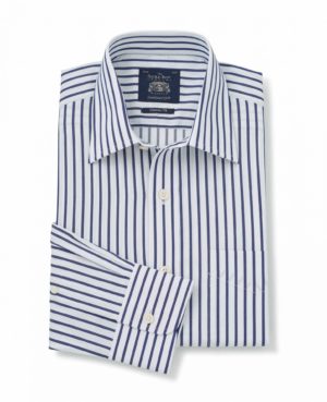 White Navy Stripe Classic Fit Shirt - Single Cuff 15" Standard SpendersFriend