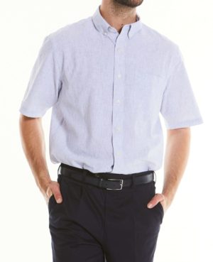 White Navy Stripe Linen-Blend Short Sleeve Shirt L SpendersFriend
