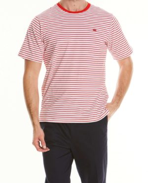 White Red Striped Cotton Jersey Crew Neck T-Shirt L SpendersFriend