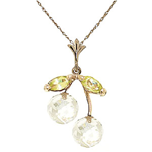 White Topaz & Peridot Cherry Drop Pendant Necklace In 9ct Gold SpendersFriend
