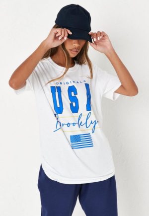 White Usa Brooklyn Graphic Oversized T Shirt