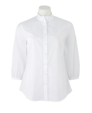 Women's White 3/4 Sleeve Shirt With Frilled Collar 14 SpendersFriend