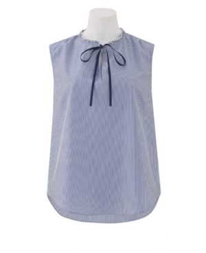 Women's White Navy Poplin Stripe Semi-Fitted Sleeveless Shirt 14 SpendersFriend