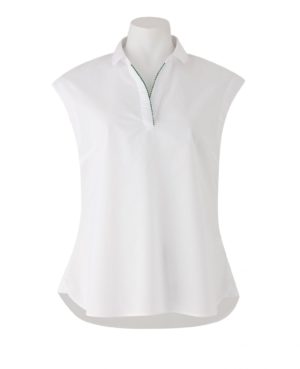 Women's White Poplin Semi-Fitted Sleeveless Shirt 12 SpendersFriend