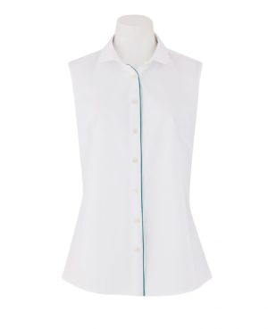 Women's White Semi-Fitted Rounded Collar Sleeveless Shirt 10 SpendersFriend